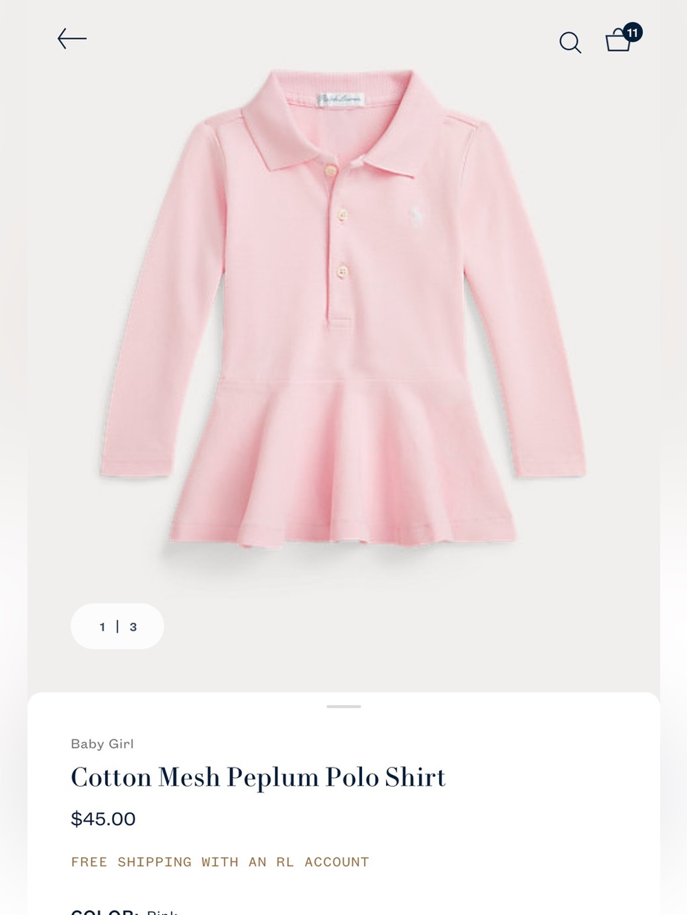 Ralph Lauren Pink Long-Sleeve Polo Peplum Top